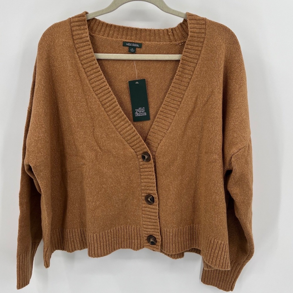 Wild Fable Slouchy Chunky Cropped Cardigan Sweater V-Neck Button Front XXS NWT